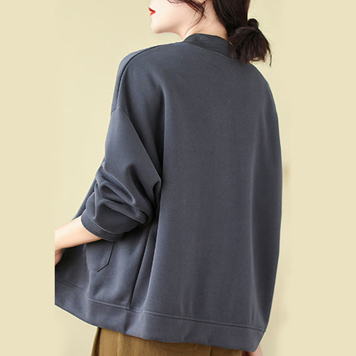 Kurtka damska z bawełny z okrągłym dekoltem i długimi rękawami, z motywem Buddha Stones , z kieszeniami i prostymi guzikami - image 26