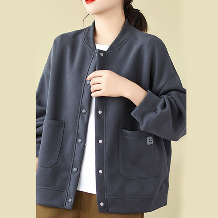 Kurtka damska z bawełny z okrągłym dekoltem i długimi rękawami, z motywem Buddha Stones , z kieszeniami i prostymi guzikami - image 25