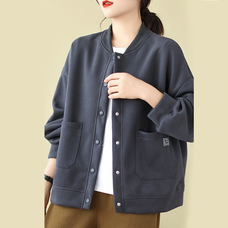 Kurtka damska z bawełny z okrągłym dekoltem i długimi rękawami, z motywem Buddha Stones , z kieszeniami i prostymi guzikami - Stalowoniebieski - US12, UK/AU16, EU44 (XL) - image 24