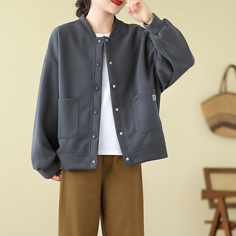 Kurtka damska z bawełny z okrągłym dekoltem i długimi rękawami, z motywem Buddha Stones , z kieszeniami i prostymi guzikami - image 29