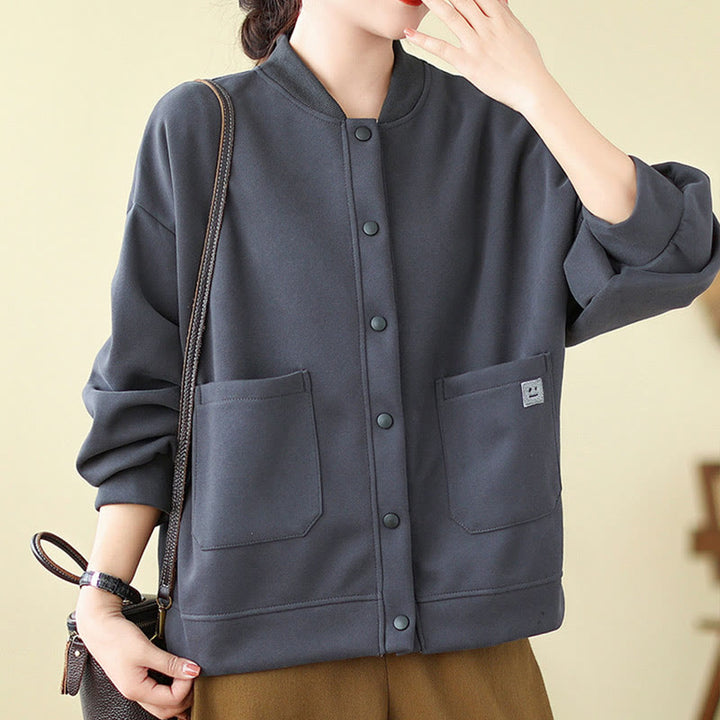 Kurtka damska z bawełny z okrągłym dekoltem i długimi rękawami, z motywem Buddha Stones , z kieszeniami i prostymi guzikami - image 27