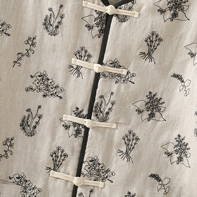 Kurtka damska Buddha Stones z haftem żaba-guzik, bawełniana, pikowana, z długim rękawem i kieszeniami - image 4