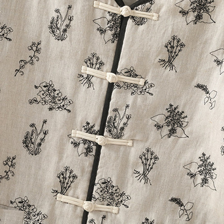 Kurtka damska Buddha Stones z haftem żaba-guzik, bawełniana, pikowana, z długim rękawem i kieszeniami - image 4