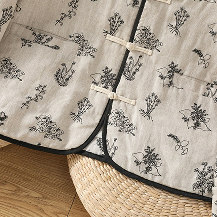 Kurtka damska Buddha Stones z haftem żaba-guzik, bawełniana, pikowana, z długim rękawem i kieszeniami - image 5