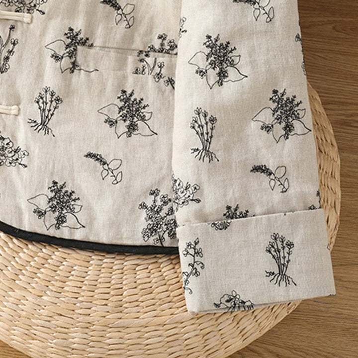 Kurtka damska Buddha Stones z haftem żaba-guzik, bawełniana, pikowana, z długim rękawem i kieszeniami - image 9