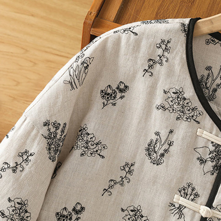 Kurtka damska Buddha Stones z haftem żaba-guzik, bawełniana, pikowana, z długim rękawem i kieszeniami - image 7