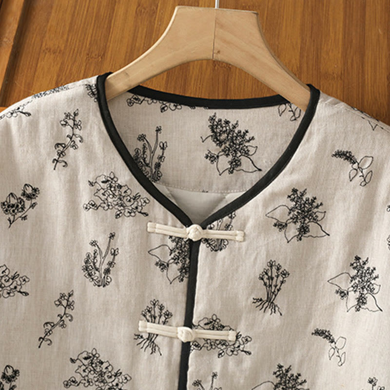 Kurtka damska Buddha Stones z haftem żaba-guzik, bawełniana, pikowana, z długim rękawem i kieszeniami - image 2