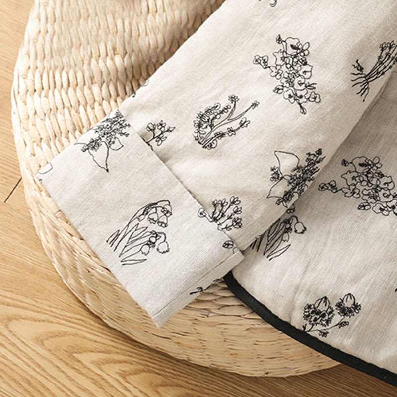 Kurtka damska Buddha Stones z haftem żaba-guzik, bawełniana, pikowana, z długim rękawem i kieszeniami - image 8