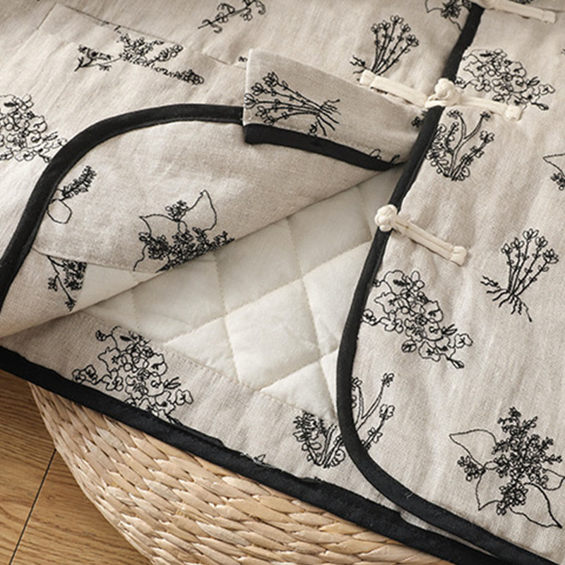 Kurtka damska Buddha Stones z haftem żaba-guzik, bawełniana, pikowana, z długim rękawem i kieszeniami - image 6