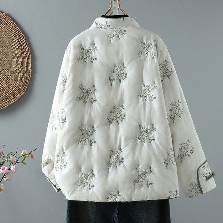 Kurtka damska Buddha Stones z haftem żaba-guzik, z długim rękawem, bawełniana, gruba, z kieszeniami - image 2