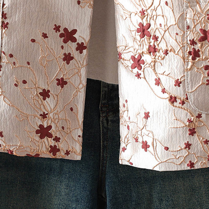 Damska kurtka żakardowa z długimi rękawami i kieszeniami z bawełny "Buddha Stones" z guzikami - image 7