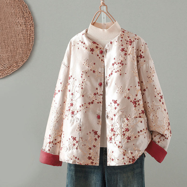 Damska kurtka żakardowa z długimi rękawami i kieszeniami z bawełny "Buddha Stones" z guzikami - Lawendowy róż - US14, UK/AU18, EU46 (2XL) - image 0