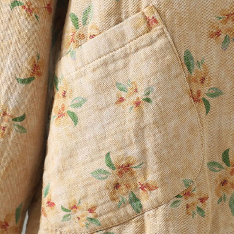 Kurtka damska z długim rękawem z poliestru z nadrukiem w kwiaty i żabą, z Buddha Stones i kieszeniami - image 5