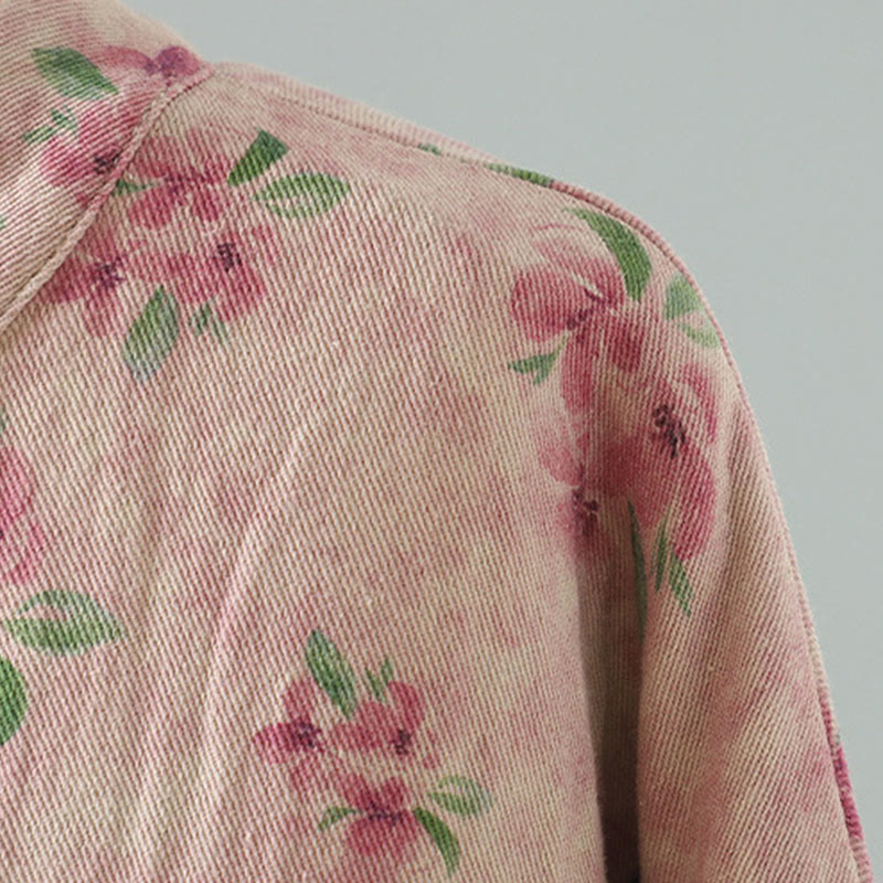 Kurtka damska z długim rękawem z poliestru z nadrukiem w kwiaty i żabą, z Buddha Stones i kieszeniami - image 10