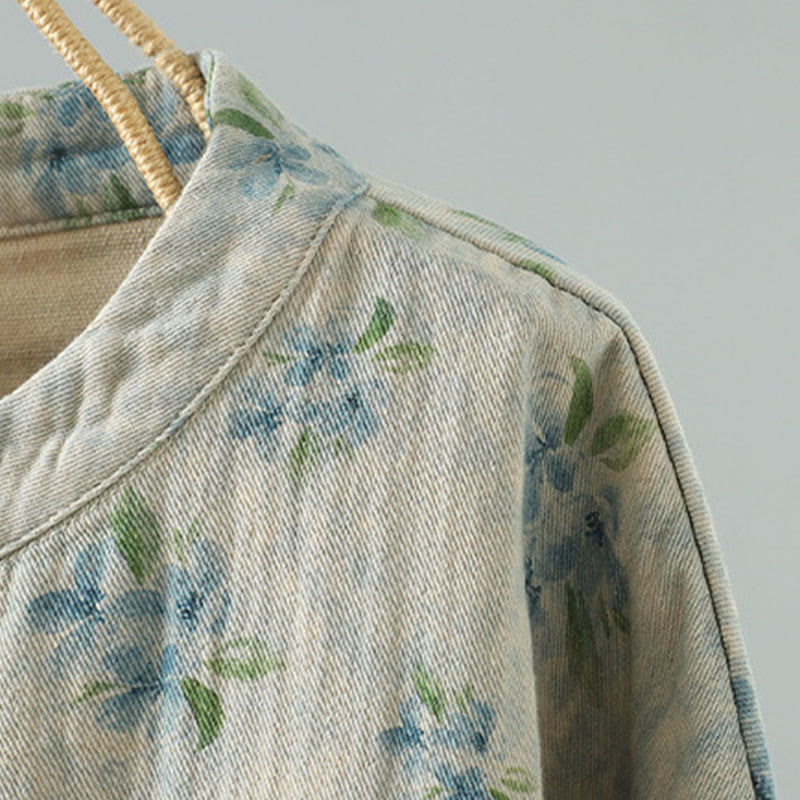 Kurtka damska z długim rękawem z poliestru z nadrukiem w kwiaty i żabą, z Buddha Stones i kieszeniami - image 18