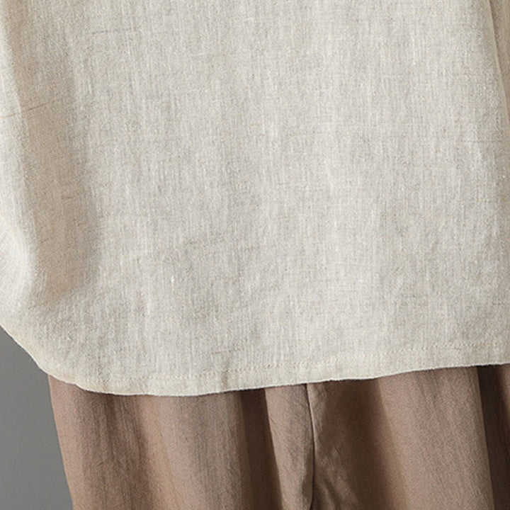 Koszula damska z długim rękawem i stójką z haftowanymi Buddha Stones, swobodna, bawełniana - image 4