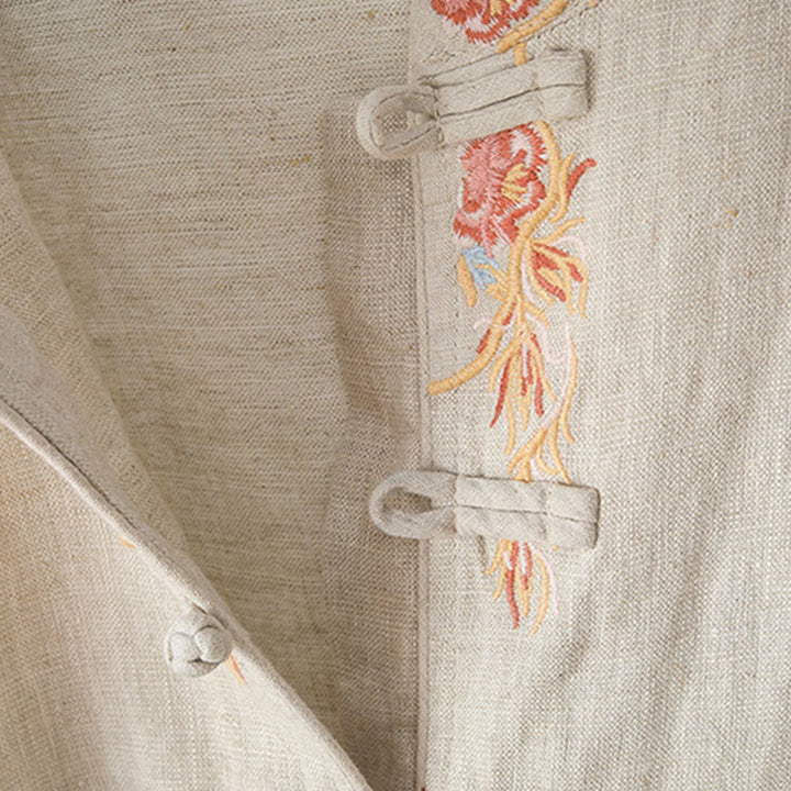 Koszula damska z długim rękawem i stójką z haftowanymi Buddha Stones, swobodna, bawełniana - image 9