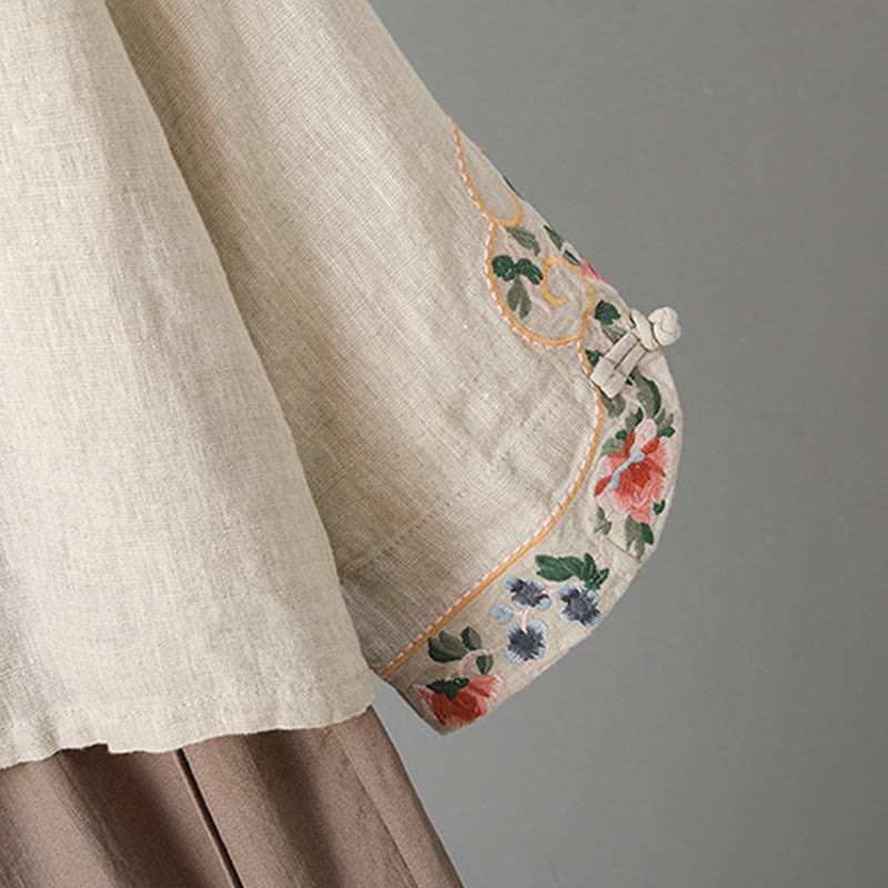 Koszula damska z długim rękawem i stójką z haftowanymi Buddha Stones, swobodna, bawełniana - image 8