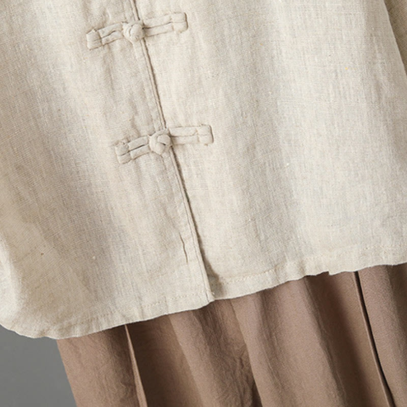 Koszula damska z długim rękawem i stójką z haftowanymi Buddha Stones, swobodna, bawełniana - image 6