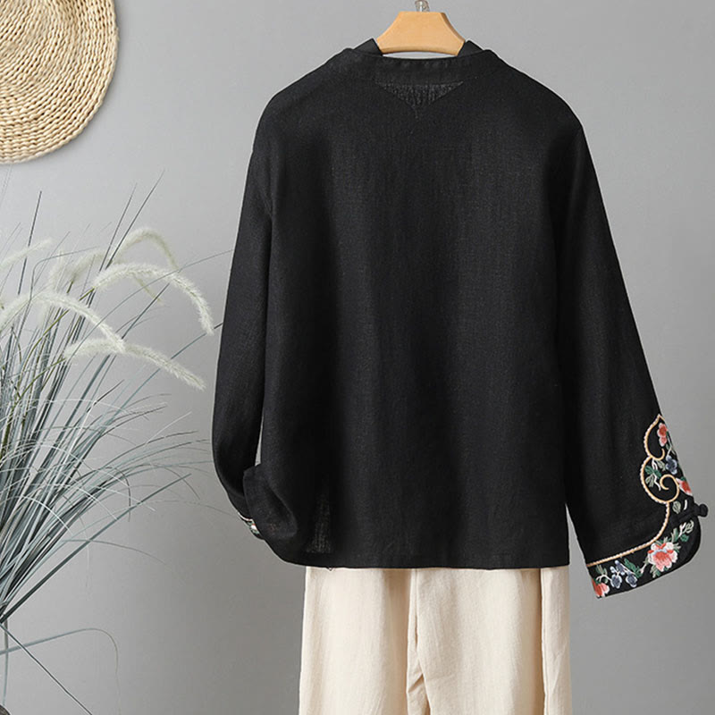 Koszula damska z długim rękawem i stójką z haftowanymi Buddha Stones, swobodna, bawełniana - image 20