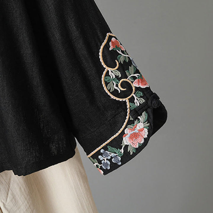 Koszula damska z długim rękawem i stójką z haftowanymi Buddha Stones, swobodna, bawełniana - image 21