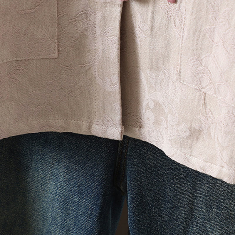 Koszula damska z długim rękawem i stójką z motywem kwiatów "Buddha Stones" z bawełny - image 7