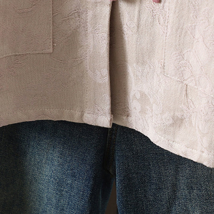 Koszula damska z długim rękawem i stójką z motywem kwiatów "Buddha Stones" z bawełny - image 7