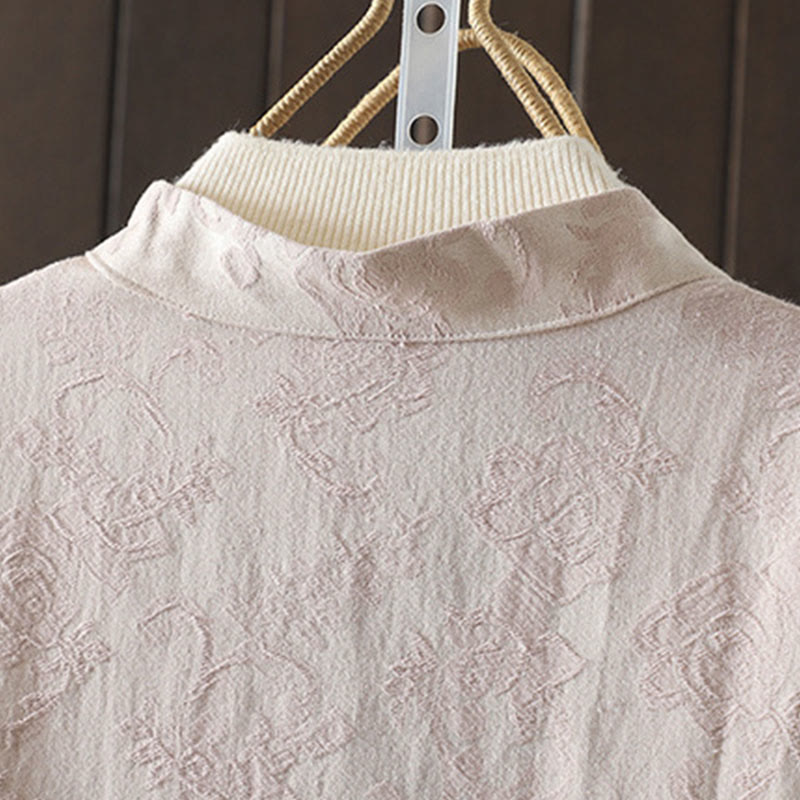 Koszula damska z długim rękawem i stójką z motywem kwiatów "Buddha Stones" z bawełny - image 3