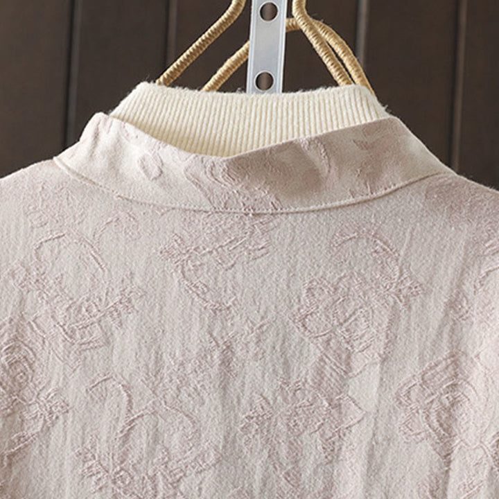 Koszula damska z długim rękawem i stójką z motywem kwiatów "Buddha Stones" z bawełny - image 3