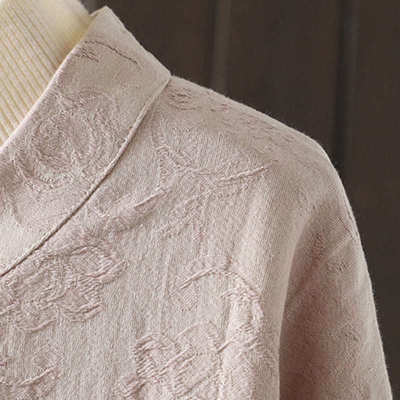 Koszula damska z długim rękawem i stójką z motywem kwiatów "Buddha Stones" z bawełny - image 6