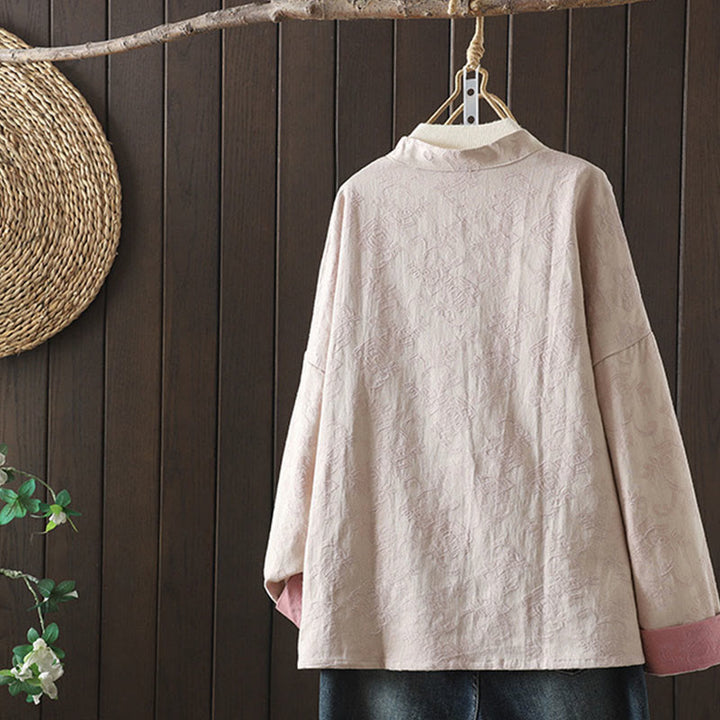 Koszula damska z długim rękawem i stójką z motywem kwiatów "Buddha Stones" z bawełny - image 1