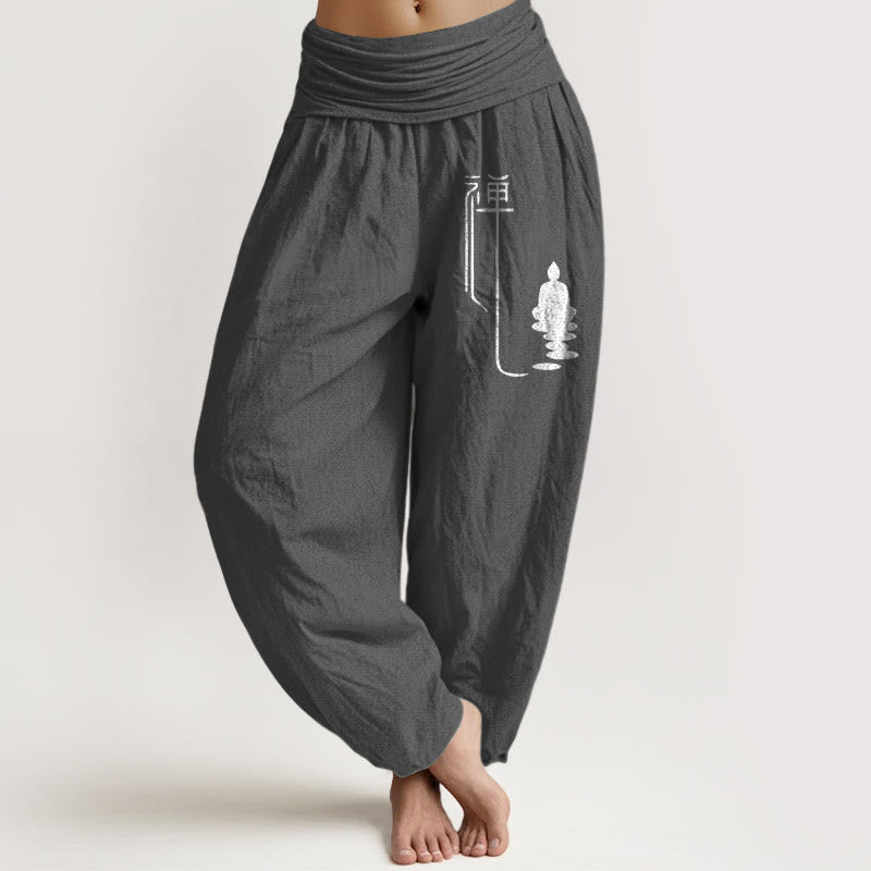 Damskie spodnie haremowe z elastycznej bawełny z motywem Buddha Stones buddyjskich i wzorem buddyjskim Zen - DimGray - US22, UK/AU26, EU54 (6XL) - image 8