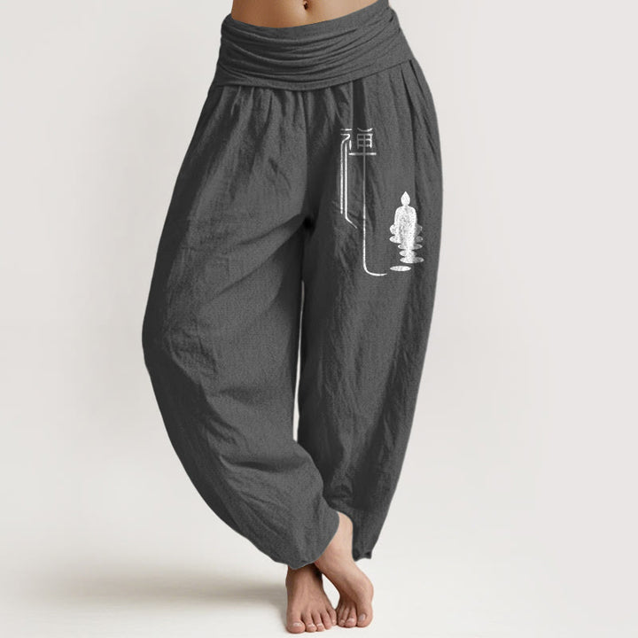 Damskie spodnie haremowe z elastycznej bawełny z motywem Buddha Stones buddyjskich i wzorem buddyjskim Zen - DimGray - US22, UK/AU26, EU54 (6XL) - image 8
