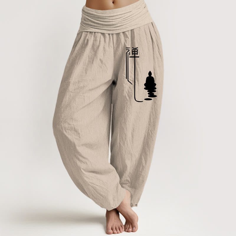 Damskie spodnie haremowe z elastycznej bawełny z motywem Buddha Stones buddyjskich i wzorem buddyjskim Zen - Dębnik - US22, UK/AU26, EU54 (6XL) - image 11