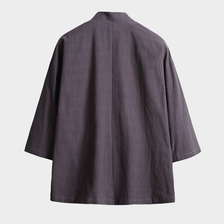 Męska kurtka kimono z jednokolorowymi sznurowanymi rękawami i odkrytym przodem, z motywem kamieni Buddha Stones - image 5