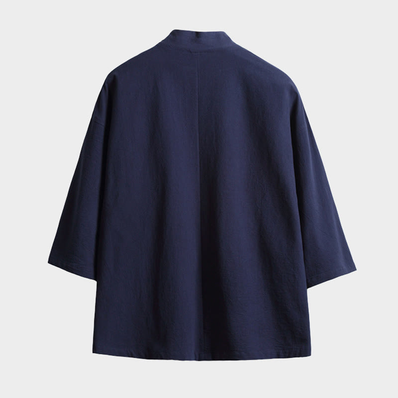 Męska kurtka kimono z jednokolorowymi sznurowanymi rękawami i odkrytym przodem, z motywem kamieni Buddha Stones - image 1