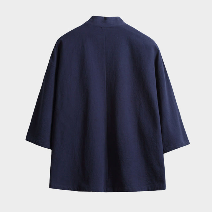 Męska kurtka kimono z jednokolorowymi sznurowanymi rękawami i odkrytym przodem, z motywem kamieni Buddha Stones - image 1