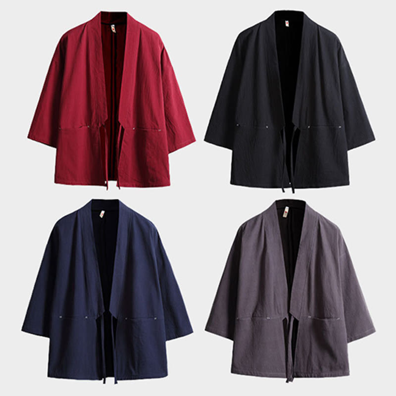 Męska kurtka kimono z jednokolorowymi sznurowanymi rękawami i odkrytym przodem, z motywem kamieni Buddha Stones - image 16