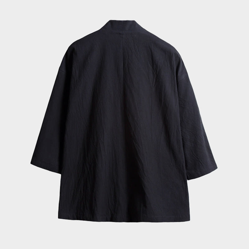 Męska kurtka kimono z jednokolorowymi sznurowanymi rękawami i odkrytym przodem, z motywem kamieni Buddha Stones - image 3
