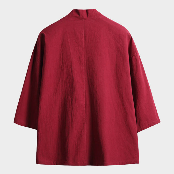 Męska kurtka kimono z jednokolorowymi sznurowanymi rękawami i odkrytym przodem, z motywem kamieni Buddha Stones - image 7