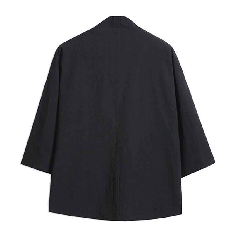 Buddha Stones Żuraw Pomyślne Chmury Haft Męskie Kimono Rękaw Trzy Czwarte - image 3