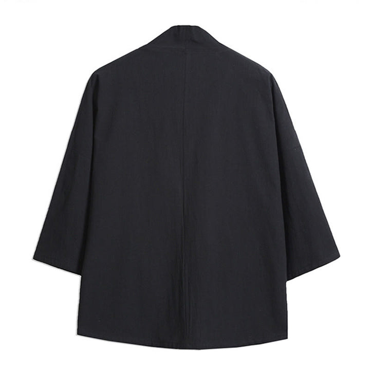 Buddha Stones Żuraw Pomyślne Chmury Haft Męskie Kimono Rękaw Trzy Czwarte - image 3