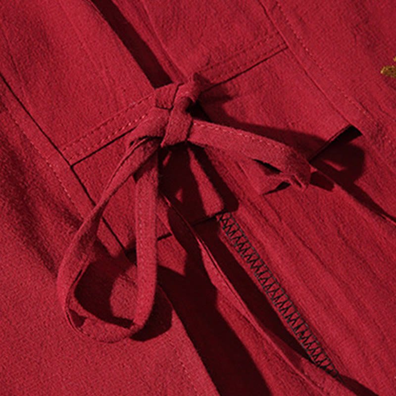 Buddha Stones Żuraw Pomyślne Chmury Haft Męskie Kimono Rękaw Trzy Czwarte - image 11