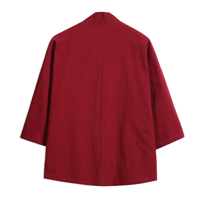 Buddha Stones Żuraw Pomyślne Chmury Haft Męskie Kimono Rękaw Trzy Czwarte - image 5