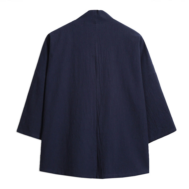 Buddha Stones Żuraw Pomyślne Chmury Haft Męskie Kimono Rękaw Trzy Czwarte - image 1