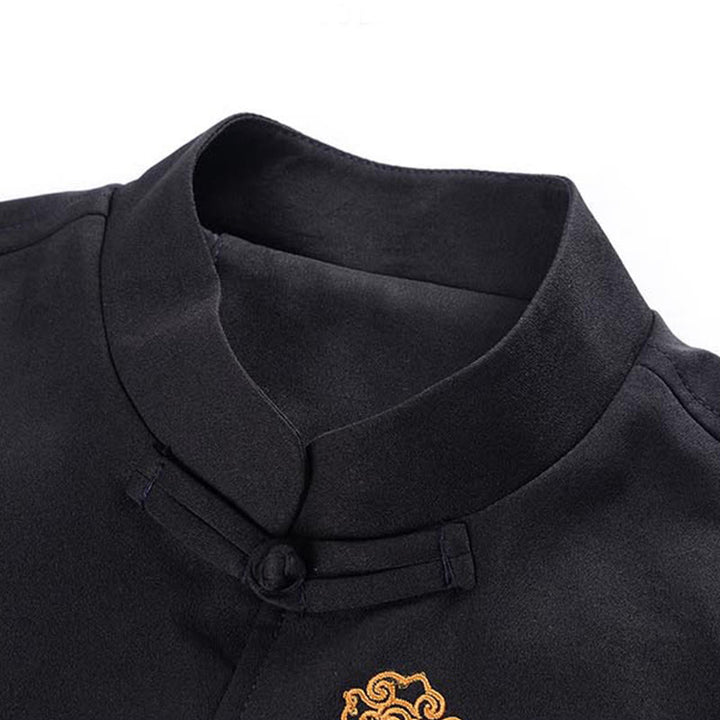 Kurtka męska z długim rękawem i haftem Buddha Stones z żabą i guzikami - image 4