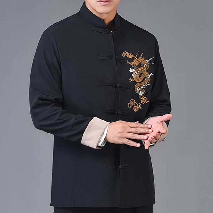 Kurtka męska z długim rękawem i haftem Buddha Stones z żabą i guzikami - image 13