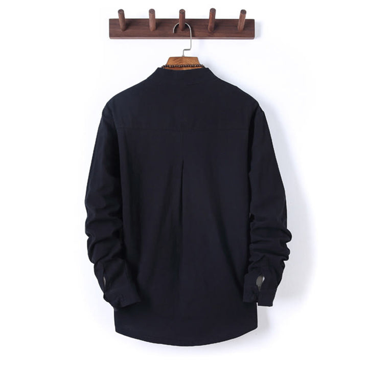 Buddha Stones, 2 szt., jednolity kolor, męski, bawełniany komplet koszuli z długim rękawem i spodniami, zapinany na guziki żaby, z kieszeniami - image 2