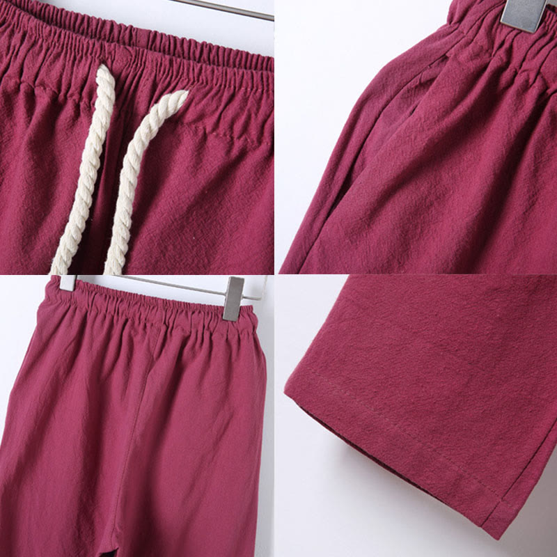 Buddha Stones, 2 szt., jednolity kolor, męski, bawełniany komplet koszuli z długim rękawem i spodniami, zapinany na guziki żaby, z kieszeniami - image 38