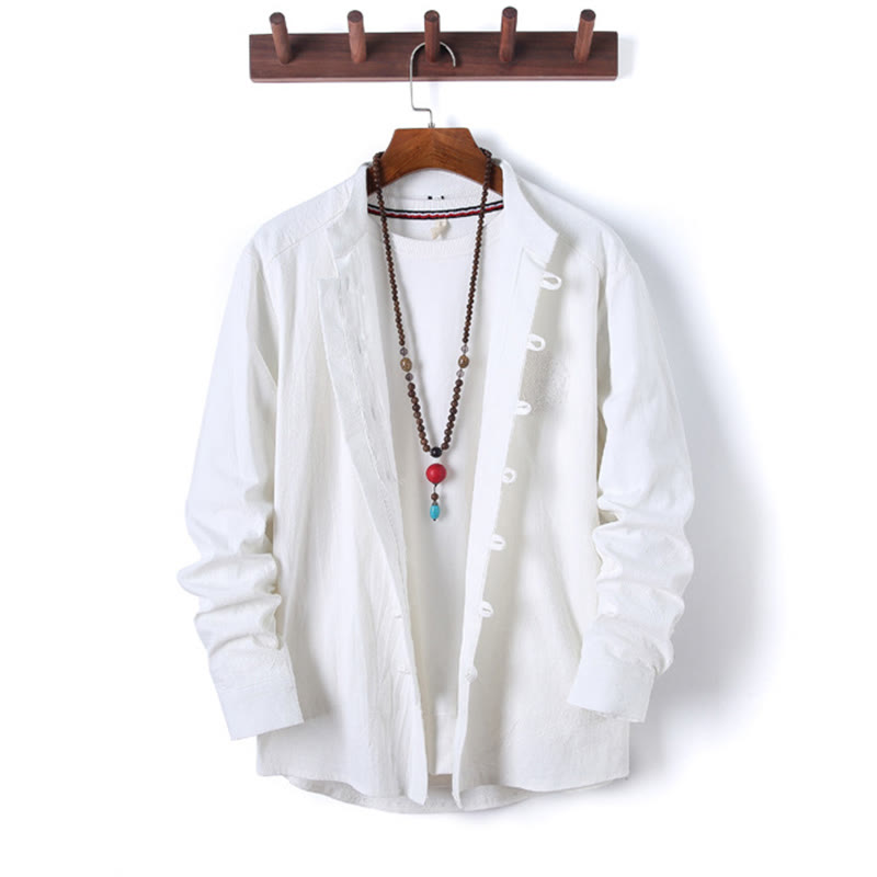 Buddha Stones, 2 szt., jednolity kolor, męski, bawełniany komplet koszuli z długim rękawem i spodniami, zapinany na guziki żaby, z kieszeniami - image 10